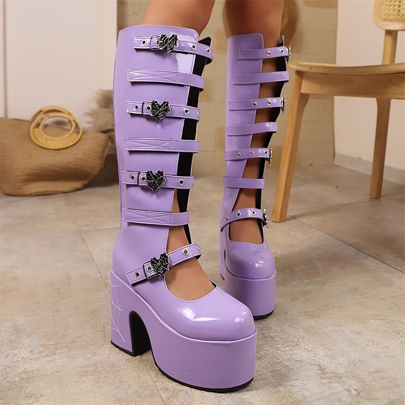 Punk Dámské kozačky Dámské Cosplay Vysoké kozačky Pohodlné Kožené kozačky s dlouhou trubkou Černá Platforma Vysoké klínky Dámské Boty Gotický styl