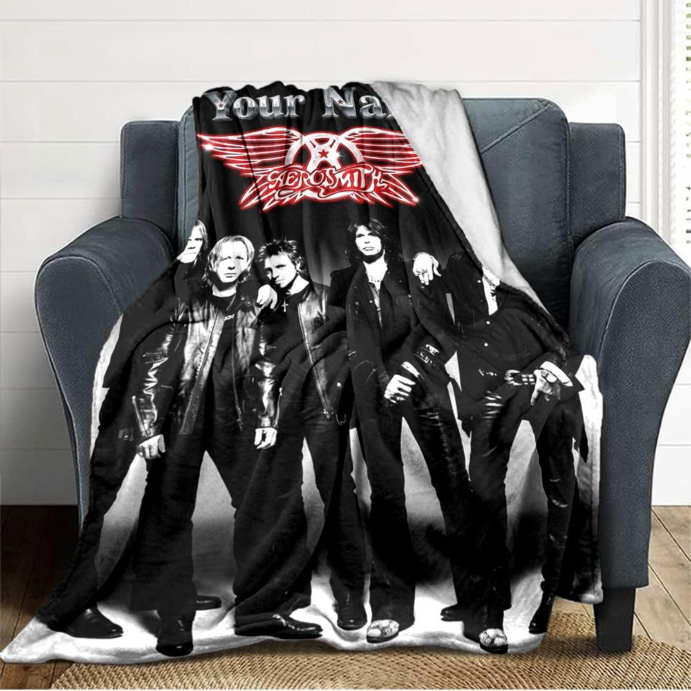 Name Custom Band Poster Aerosmith Print Flannel Blanket High Quality Warm Comfortable Cover for All Seasons Perfect for Gifts Home Decor