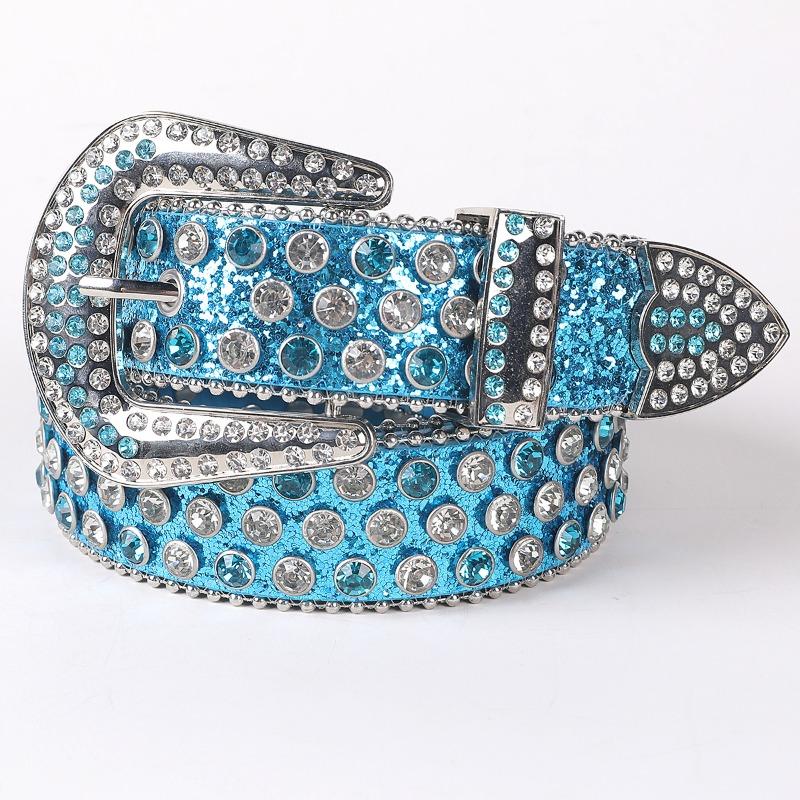 

Mei Men s and women s leather belts - punk rock trendy rhinestone embellished wide belt 110cm