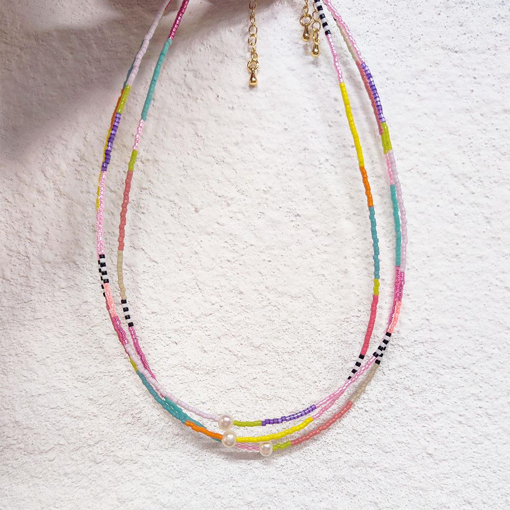 Bohemian Miyuki Seed Bead & Pearl Layered Choker Necklace for Women