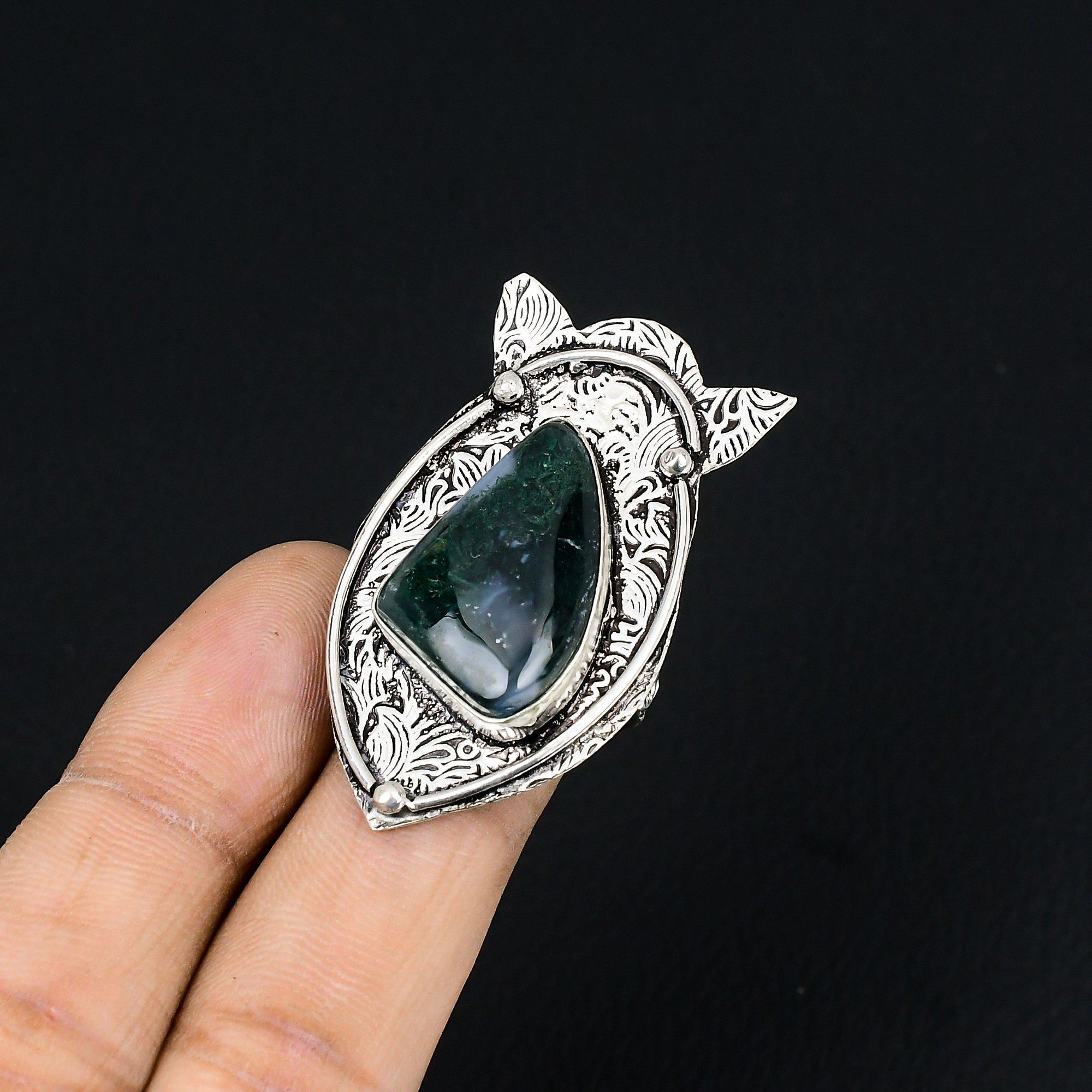 

Natural Solar Moss Agate Gemstone Statement Ring Size 7 925 Silver For Girls 7