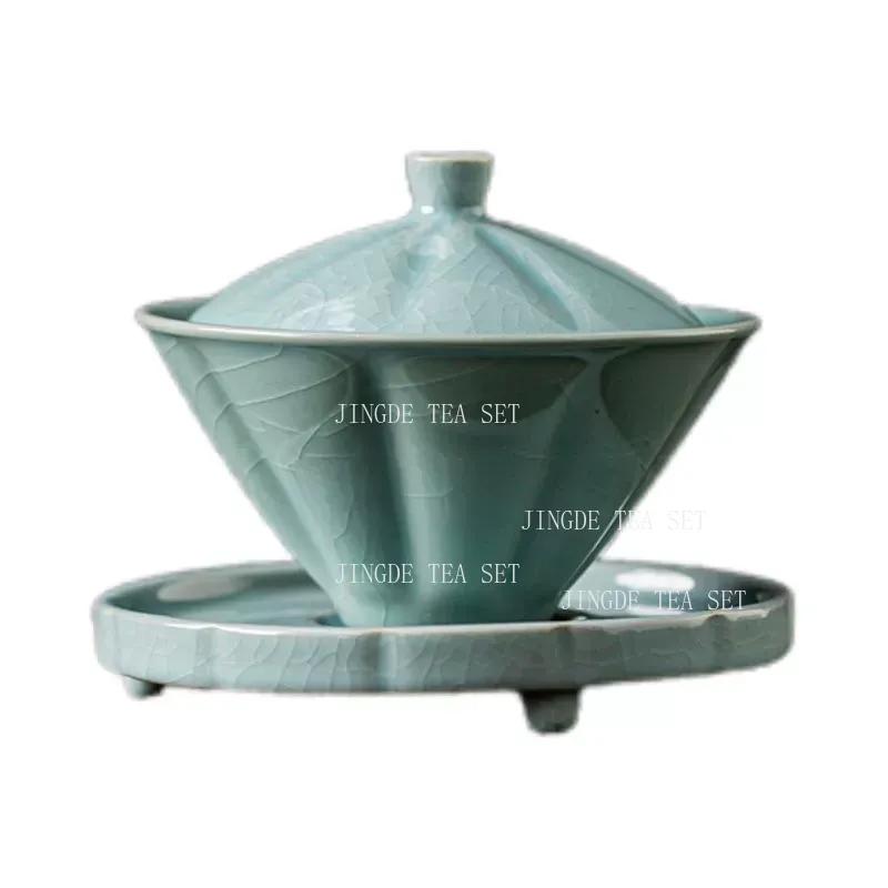 Cracked Glaze Antique Ceramics Gaiwan Home Teacup Travel Tea Bowl Chinese Teaware Accessories Drinkware Personal Cup 130ml