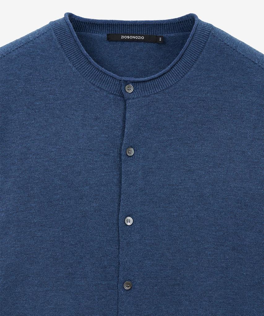 Ziosongzio Timeless Whole Garment Collarless Cardigan Blue Zi2Kt293Bl