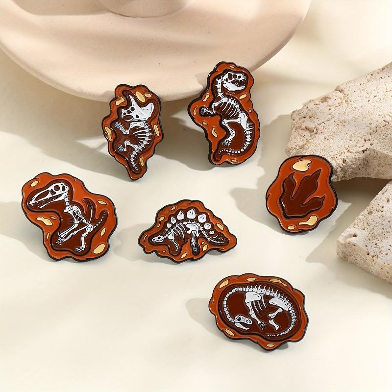 6pcs Creative Dinosaur Fossil Alloy Brooches Embroidery Patches Versatile Additions for Decorating Clothing Shoes and Bags Hats