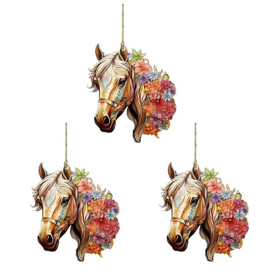 Pferd Weihnachtsanhänger 2D Acryl Pferd Auto Rückspiegel Hängeanhänger Pferdegeschenke für Frauen Pferdeliebhaber