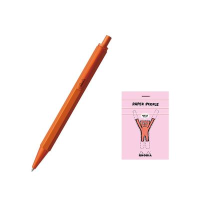 Rhodia Script Ballpoint Hexagonal Aluminum Hairline Low Viscosity with RHODIA 11 Block Rhodia Pen, 0.7mm, Barrel, Body, Finish, Oil-Based Ink, Orange,
