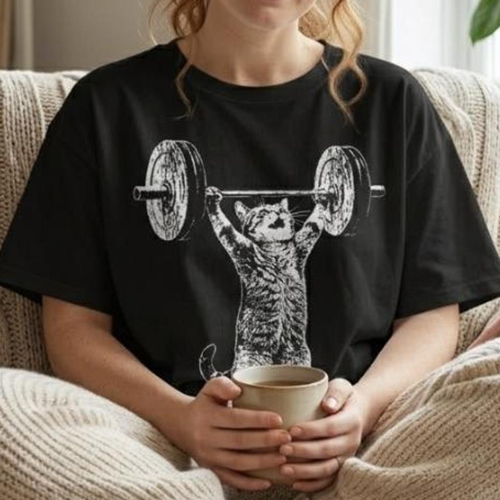 Funny Weightlifting Cat T-Shirt, Gym Cat WorkouT-Shirt, Funny Fitness Cat Meme Tee, Gift for Cat Lovers and Gym Rats, Unisex Gildan 5000 Tee