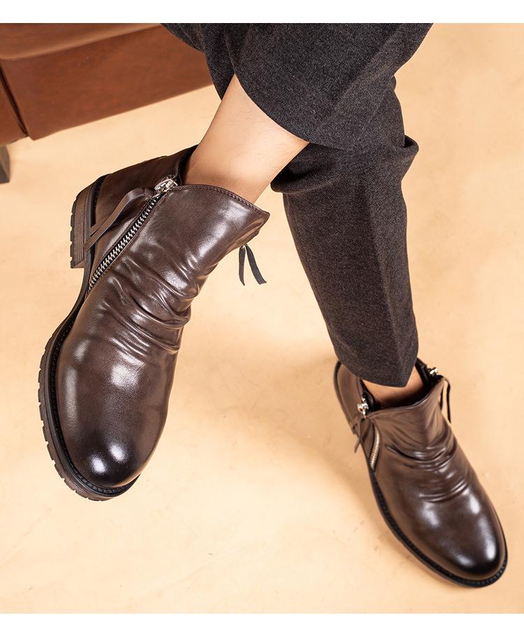 Men's Retro Zipper Pleated Chelsea Boots - New Style Casual Cowboy Design