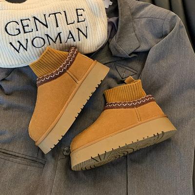 Women Ankle Platform Snow Boots Flats Suede Warm Knitting Plush Cotton Shoes Woman Winter 2025 Trend Casual Walking Botas Mujer