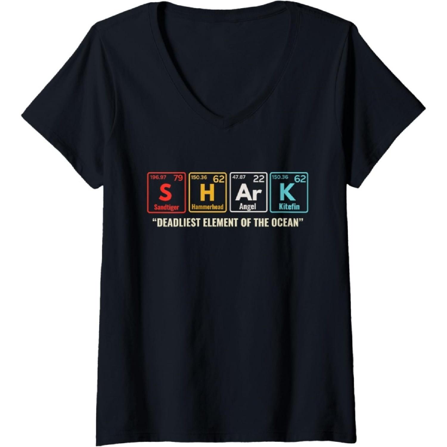 

Womens Shark Periodic Table Elements Week Retro Shark Lovers 2025 V-Neck T-Shirt(1) XXXXXL чорний
