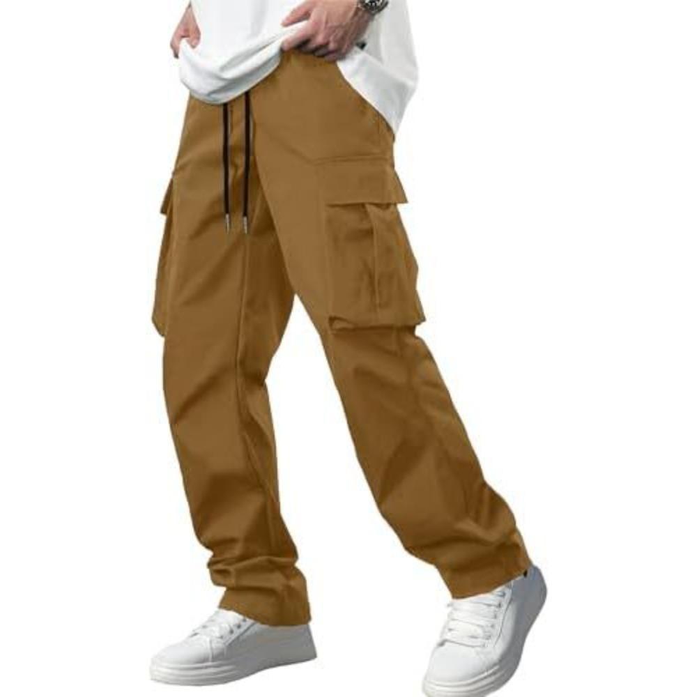 Men's Casual Cargo Pants Drawstring Multi-Pocket Tactical Trousers Outdoor Hiking Jogging Sports Pants