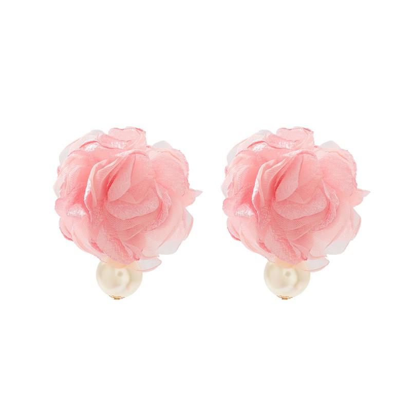 Handmade Layered Petal Earrings With Pearl Accents Camellia Flower Design Women Fashionable Statement Jewelry In Pink White Pink