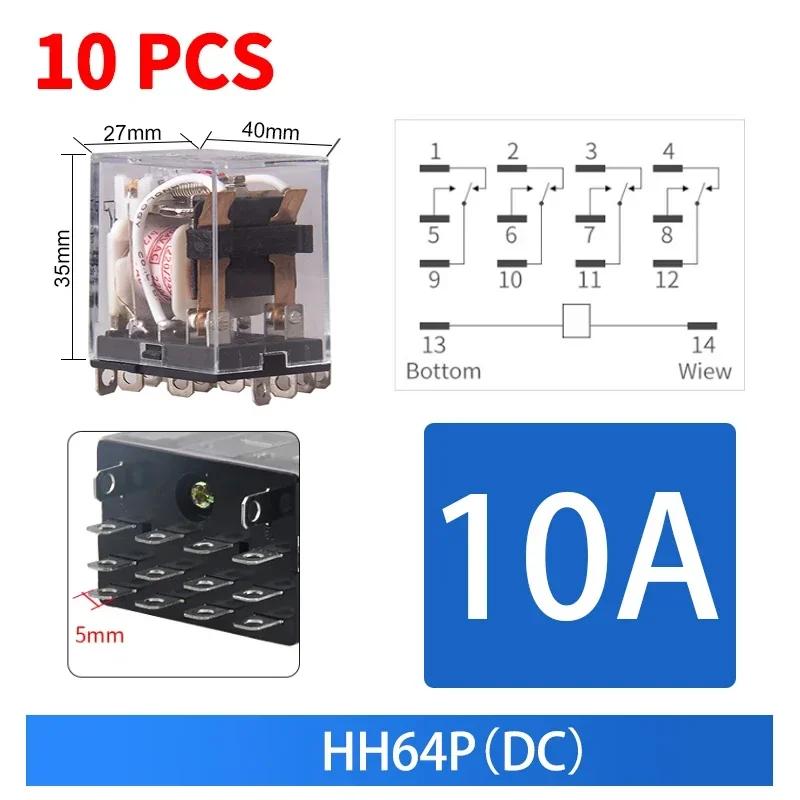 10 PCS Small Intermediate Relay AC Electromagnetic Relay with Base Switch HH52P HH53P HH54P HH62P HH63P HH64P