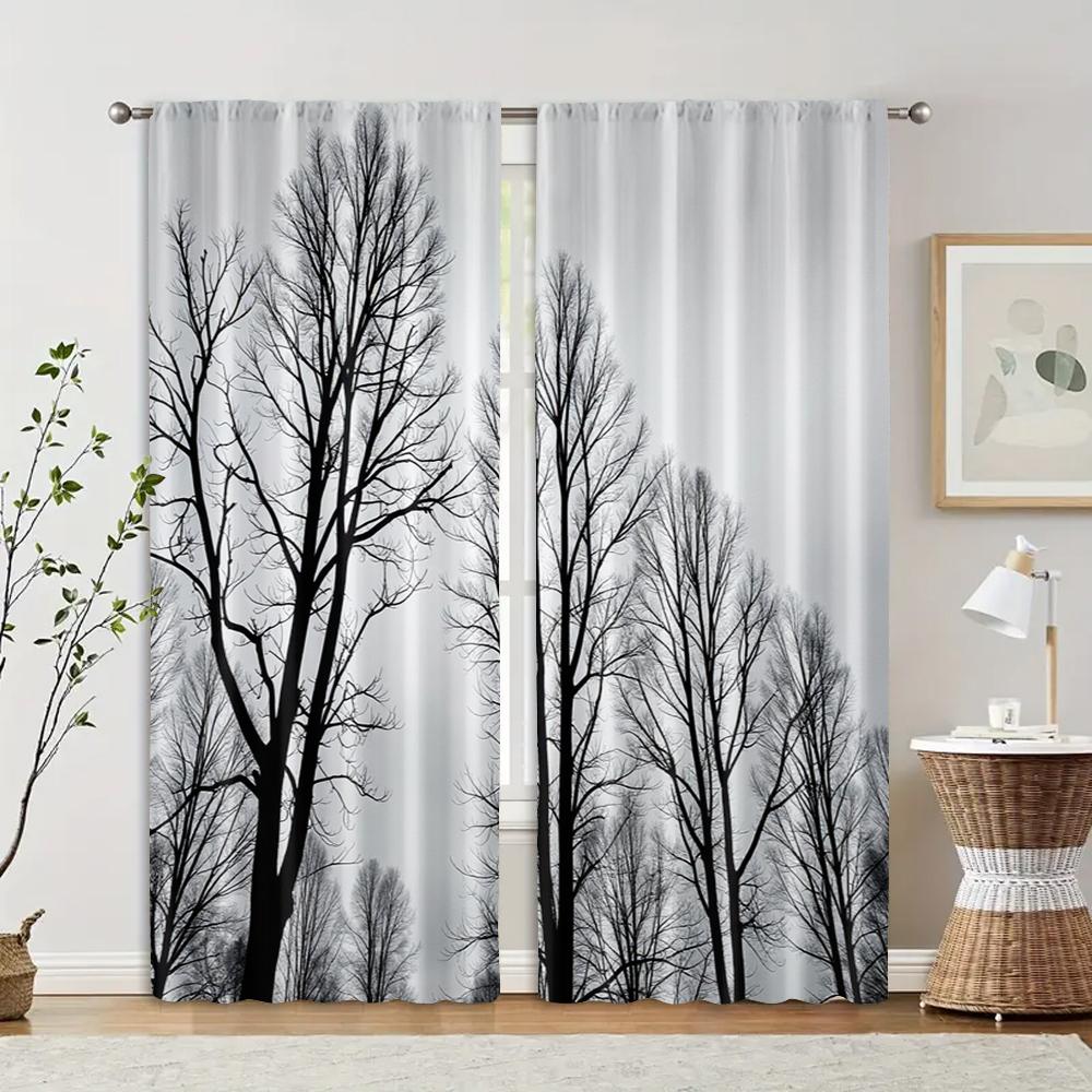 2 pezzi, Tende con Motivo Albero di Betulla Poliestere (senza asta) Funzioni di Isolamento Termico e Oscuramento per Camera da Letto e Varie