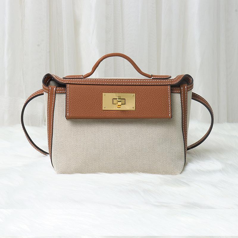 Women'S Bag Canvas With Cowhide Casual Bag Shoulder Messenger Handbag Fashionable And Versatile