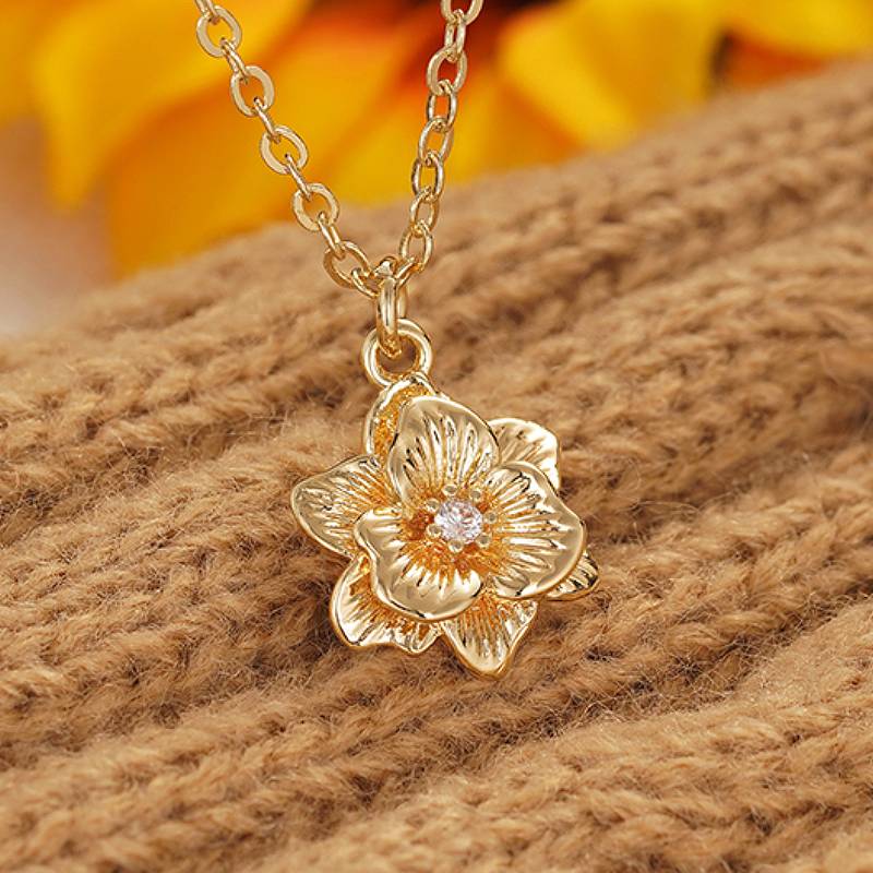 

Huitan Women Pendant Necklace Aesthetic Gold Color Flower with CZ Elegant Accessories for Party Anniversary Trendy Zircon Gift