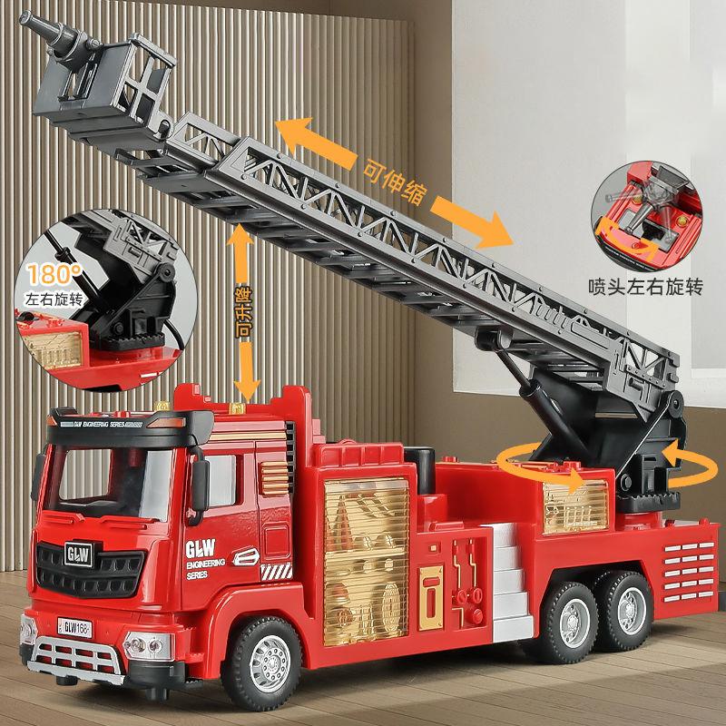 Activating Toys Boys Light Large Alloy Fire Truck Toy With Sound And Sprayable Water Tank Car Simulation Firefighter Rescue Vehicle Gift