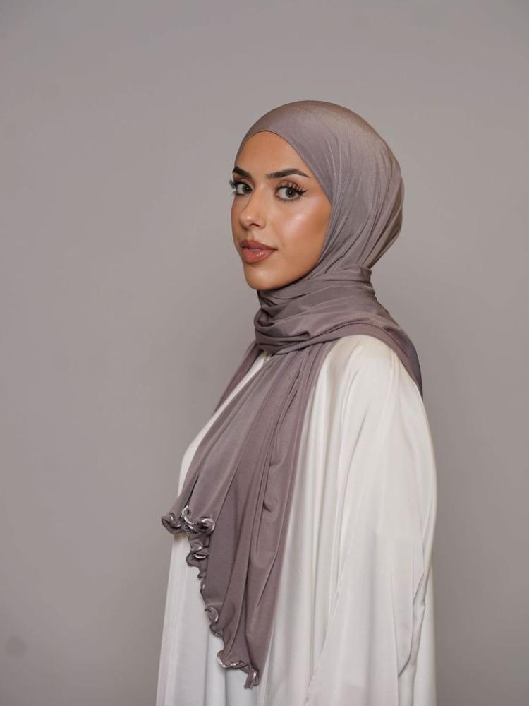 Liseré Wavy Fériel Jersey Hijab Scarf Fungus Edge Solid Color Milk Silk Scarf Headscarf Shawl Silk Scarf Stretch Knitted Women