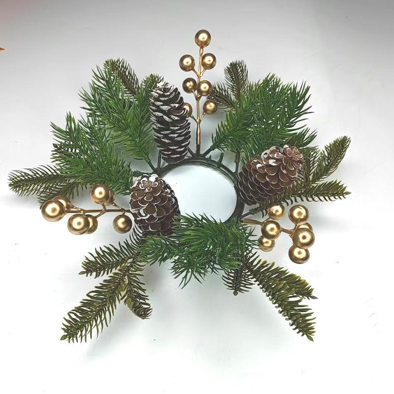 Christmas Decor: Pine Cone Scented Candle Holder Wreath for Table Ornament