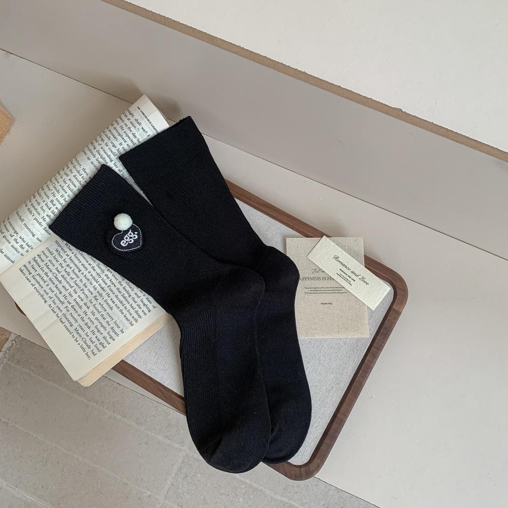 

Вышитые шерстяные носки до середины икры, хлопковые носки, женские носки, дышащие и влагоотводящие простые носки для осени и зимы 1 pair чёрный