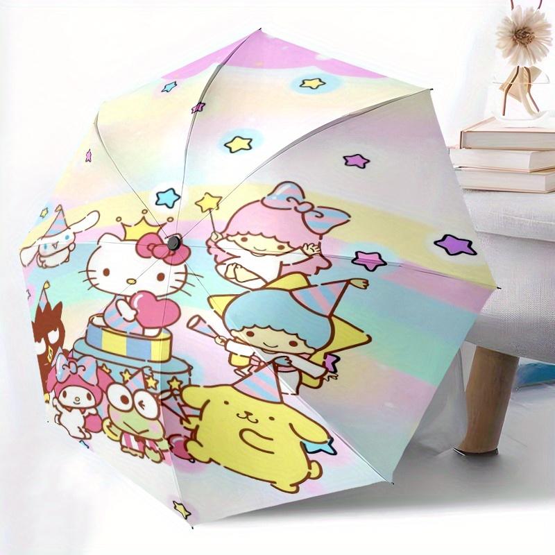 Star Sanrio Hello Kitty Little Twin Stars Automatic 3-Fold Cartoon Umbrella Design, Cute Cartoon Pattern, Portable Outdoor Umbrella, Perfect, Holiday