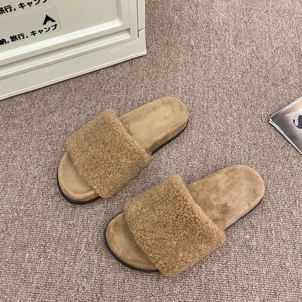 Fashion Winter New Women Home Indoor Slippers Female Fluffy Flip Flops Ladies Soft Cross Plush Slippers Non-Slip Flats Fluffy Fur Slides