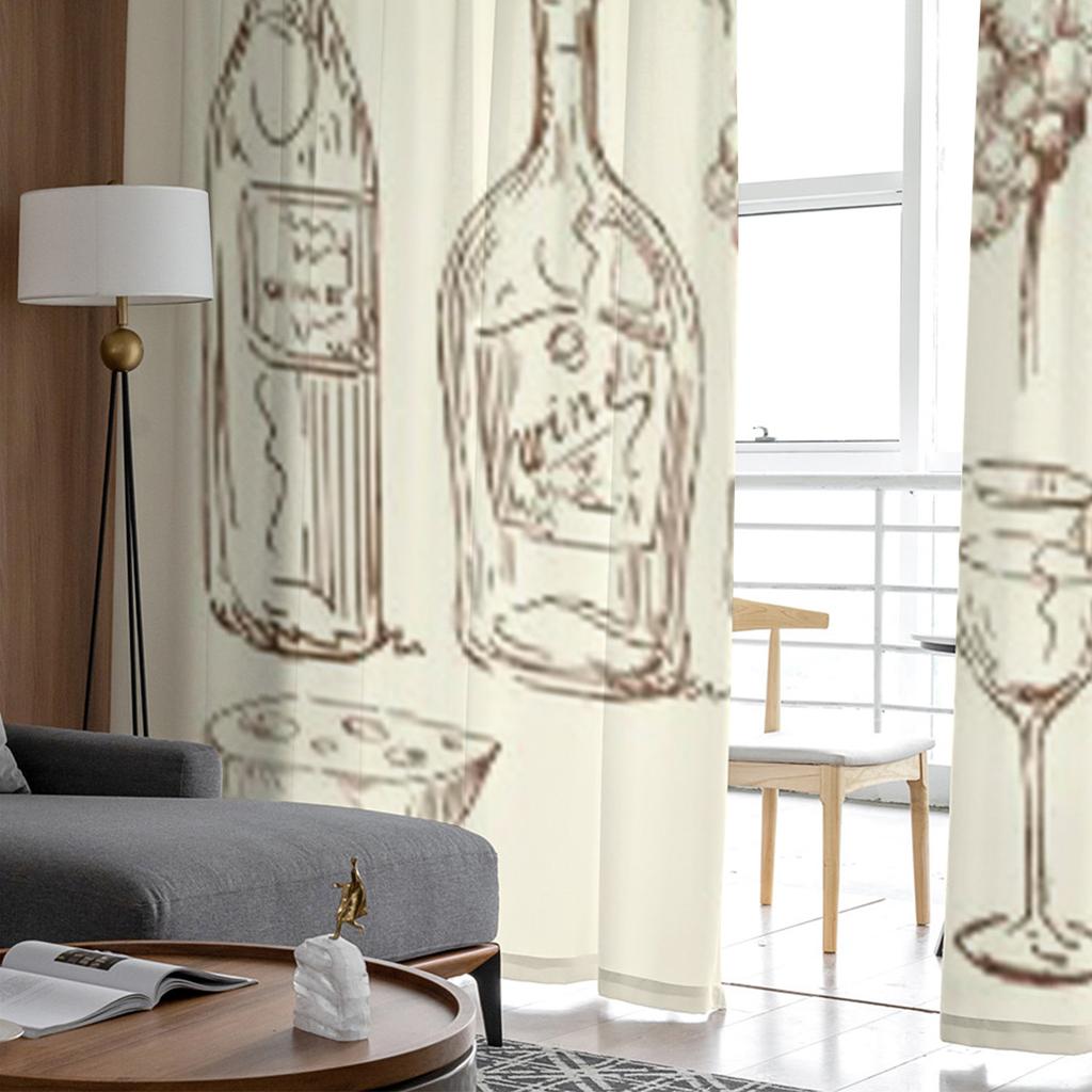 Cortinas transparentes com rabiscos de vinho para sala de estar, tratamentos de janela de tule transparente, quarto, cozinha, decoração de casa, cortinas de véu