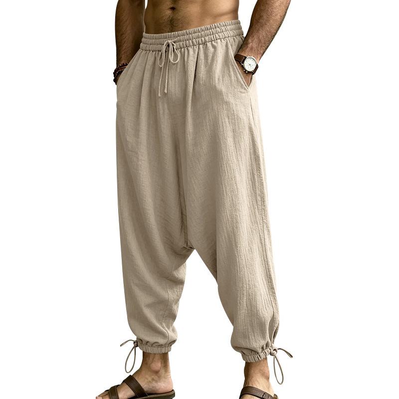 New Men's Linen Casual Loose Large Size Bloomers Breathable Wide Leg Casual Pants