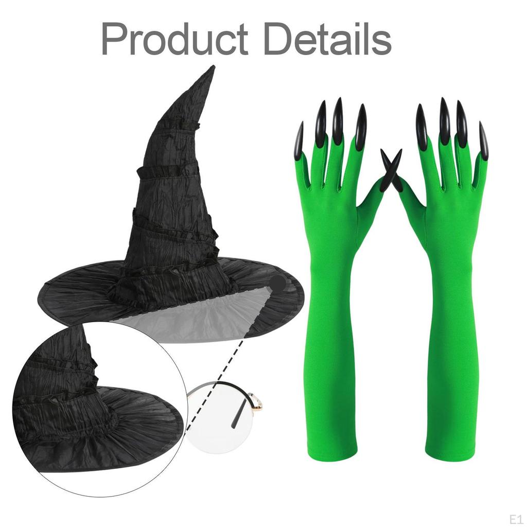 Halloween Witch Costume Set Hat, Glasses, Gloves for Role Play Holiday