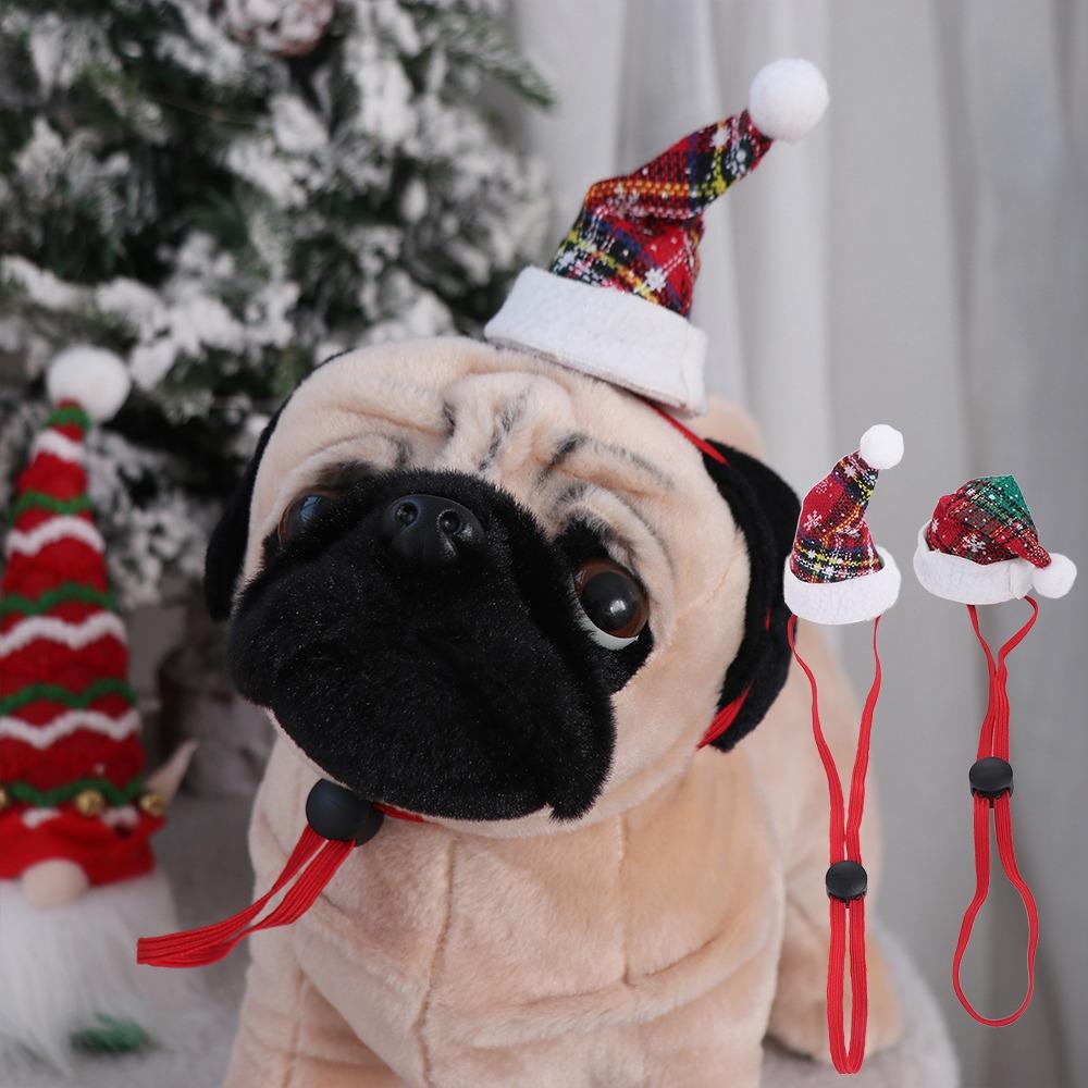 Decorative Christmas Pet Hat Adjustable Red/Green Puppy Christmas Hat Cloth with Drawstring Cat Headgear Hat Christmas