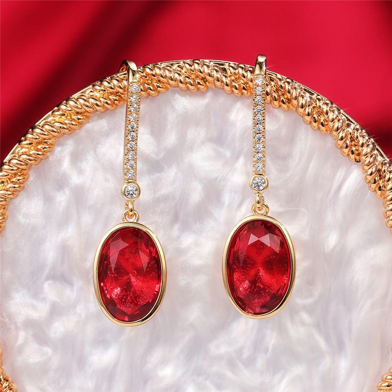 Huitan Simple and Elegant Red CZ Drop Earrings for Women Luxury Gold Color Female Earrings Fashion Versatile Jewelry WholesaleGood Product