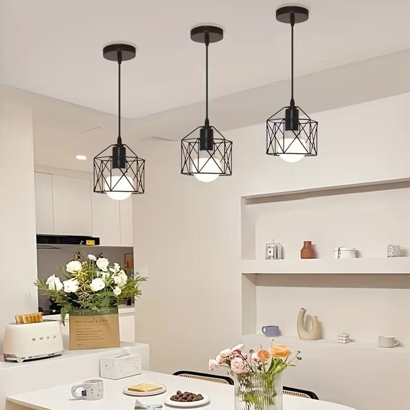 US Stock Minimalist Cage Pendant Lamp Black Metal Chandelier Adjustable Hanging Light Fixture for Restaurant Coffee Lighting