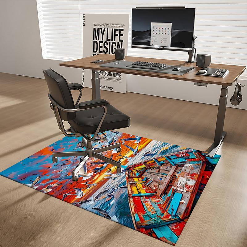 1pc Anime Seagull Chair Mat - Office Desk Rug with Vibrant Sea Sunset Design, Perfect for Anime Lovers and Home Decor Enthusiasts.A096