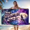 Wolf Family Moonlit Mountain Beach Towel, Wilderness Nature Art Quick-Dry Sand-Free Microfiber Bath Towel for Swim and Camping