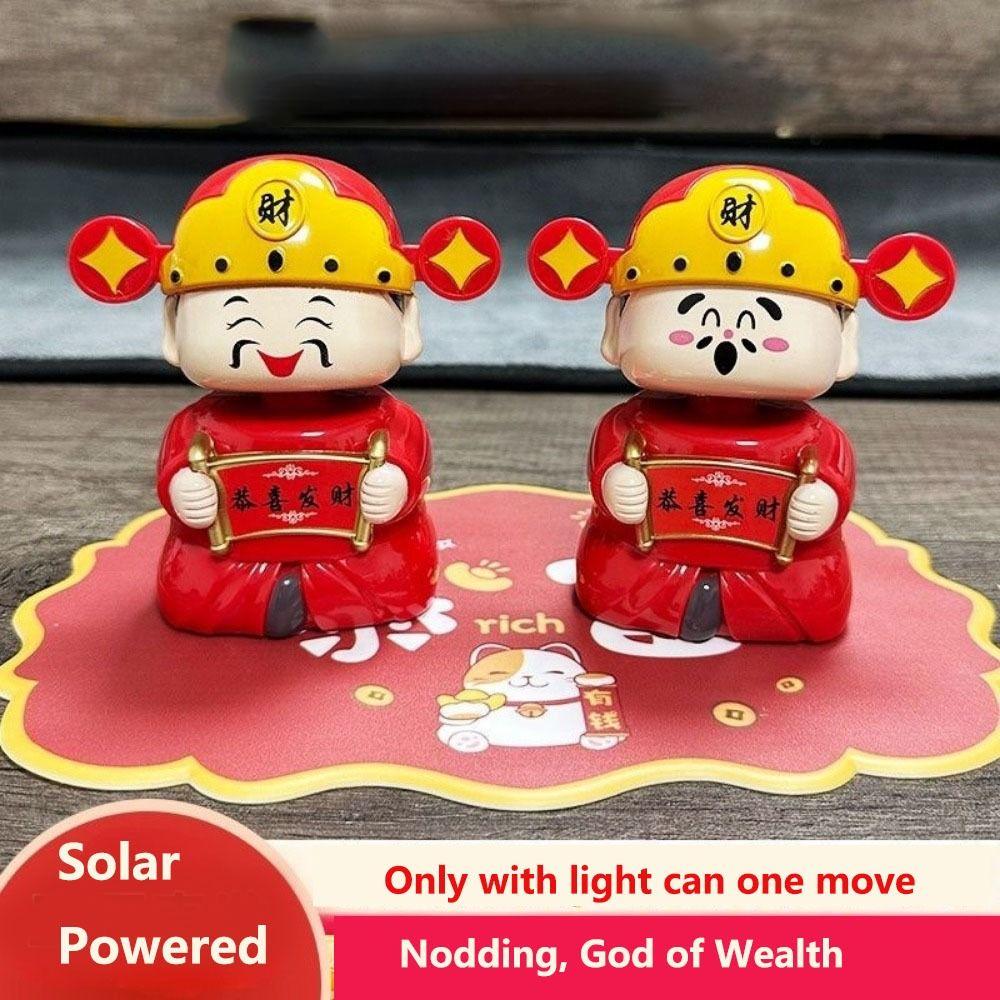 Solar Powered Solar God of Wealth Statue Wealth Attraction Automatic Nodding Nodding God of Wealth Ornament New Year Gift ABS