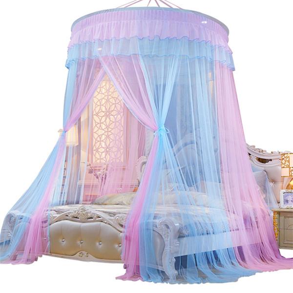 Romantic Princess Dome Mosquito Net Gradient Double Colors Lace Bed Canopy Three-door Hanging Bed Net