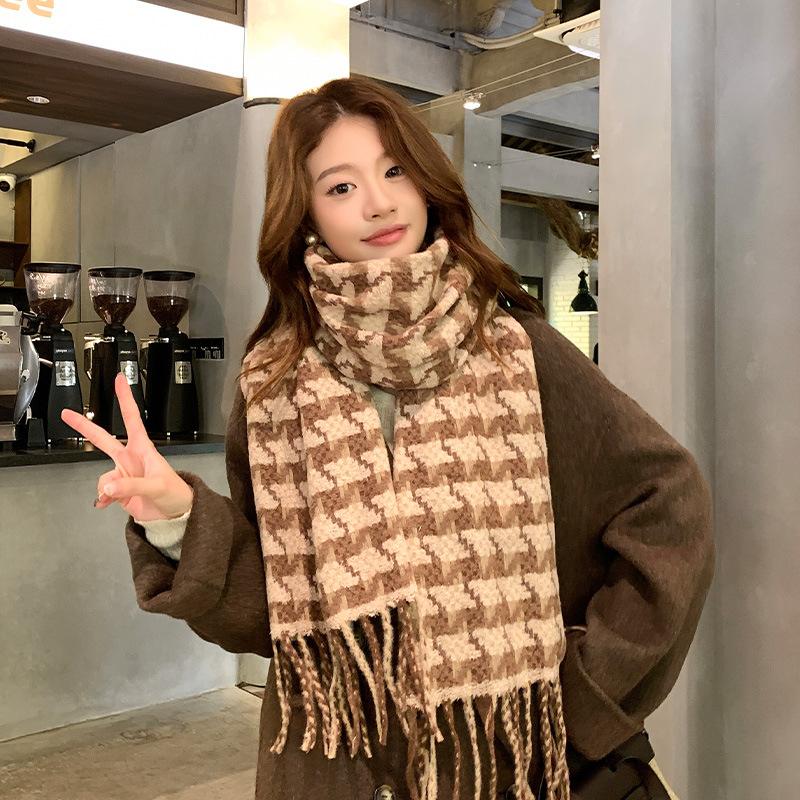 

Осень и зима новый молочный флисовый шарф высококлассная женская универсальная шаль клетчатый утолщенный шарф 38*200CM