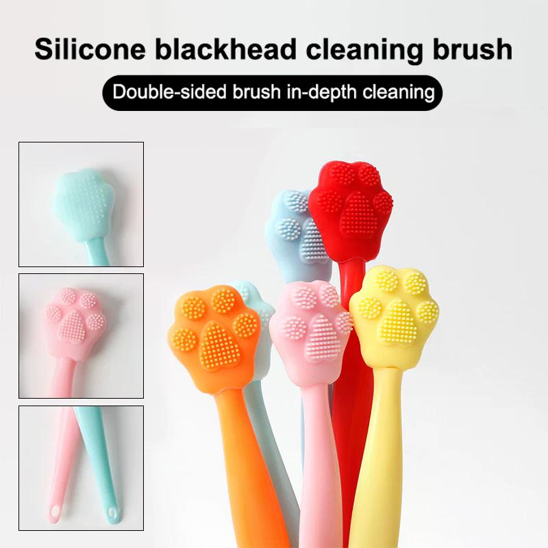 Cat Paw Double-sided Wash Face Silicone Brush Exfoliating Nose Clean Blackhead Removal Brushes Tools With Replacement Head