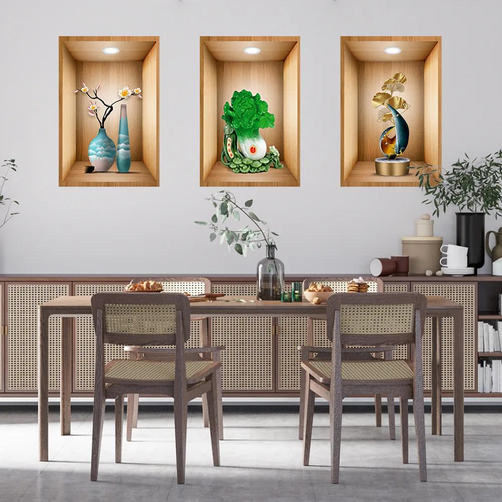 

3D effect potted triptych posters hallway staircase decorative painting hotel restaurant wall plant stickers 30cm x 45cm