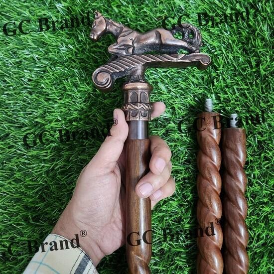 Solid Brass Horse Head Handle Victorian Handmade Wooden Walking Stick Cane Gift