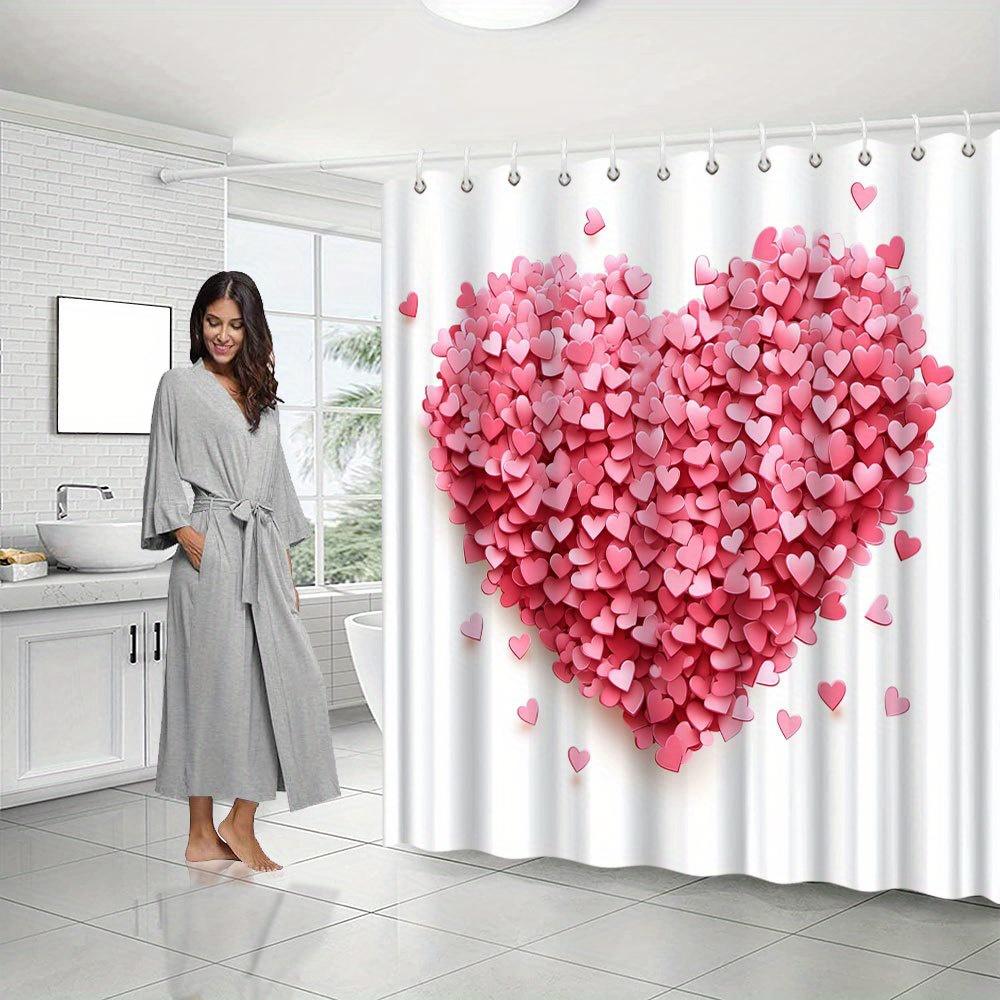 

Heart Shape Shower Curtain – Pink Petal Design on White Background, Romantic Love Pattern, Polyester, Includes Hooks 90x180cm35x71in