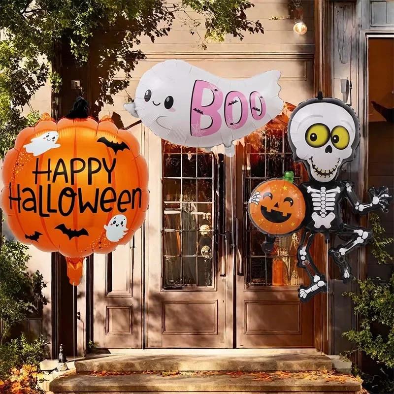 Halloween Party Decoration Cartoon Skull Pumpkin Ghost Design Aluminum Foil Balloons For Spooky Night Celebration