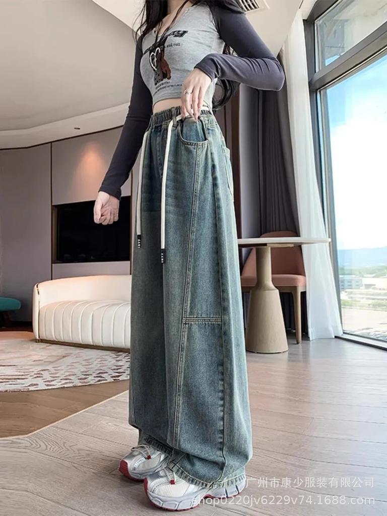 Women's Plus Size High Waist Wide Leg Retro Jeans - Spring & Autumn Casual Straight Fit