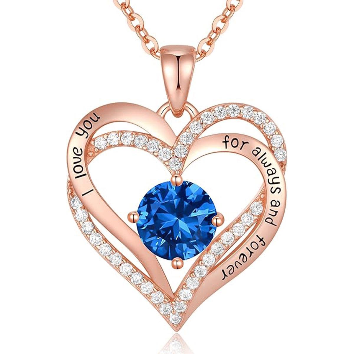 Romantic Double Ring Heart Necklace: Rose Gold with Micro-Paved Diamonds