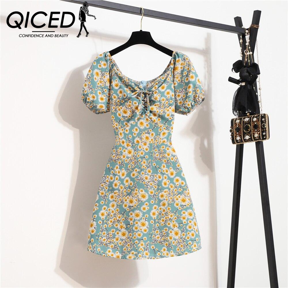 

Богемные женские мини-сексуальные платья, летние платья с цветочным принтом и плиссированными оборками, элегантные короткие платья с рукавами-фонариками, корейские женские платья Vestidos XL зелёный