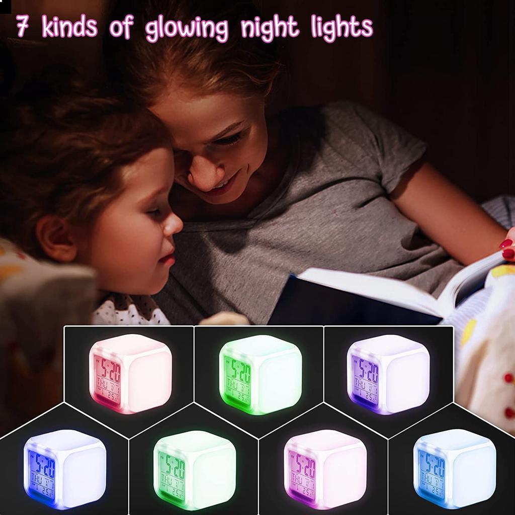 1pc Lovely Colorful Cube Alarm Clock - Creative Luminous Small Home Alarm Clock with Change Display