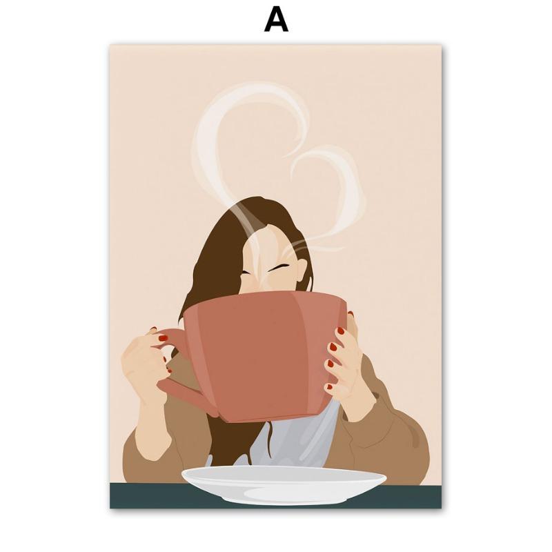 Fashion Girl Book Coffee Cup Life Wall Art Canvas Painting Abstract Posters And Prints Hotel Cafe Wall Picture Indoor Room Decor