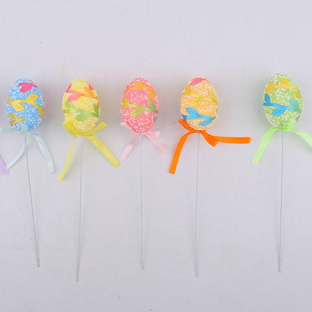 6pcs Foam Artificial Easter Eggs Stem DIY Crafts Simulation Egg Ornament  Happy Easter Decorations