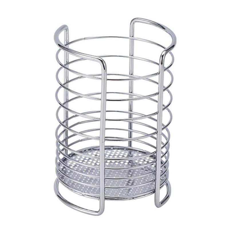 

1pc Household Metal Round Chopstick Cage Multi-Functional Countertop Cutlery Drainer Knife Fork Storage Organizer серебряный