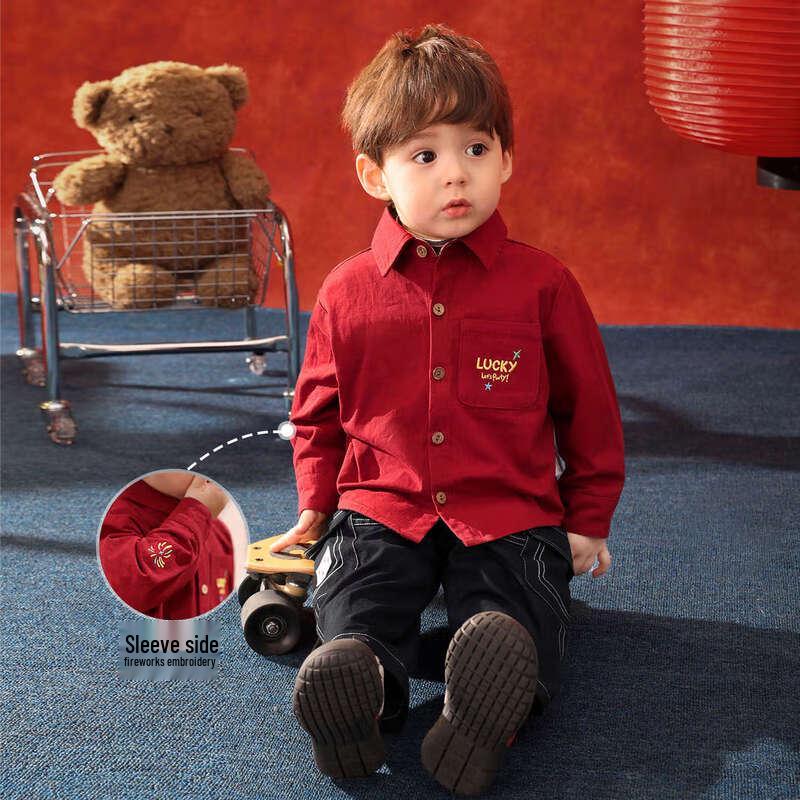 LUSON Baby Jungen Rotes Baumwoll Langarm Festliches Hemd